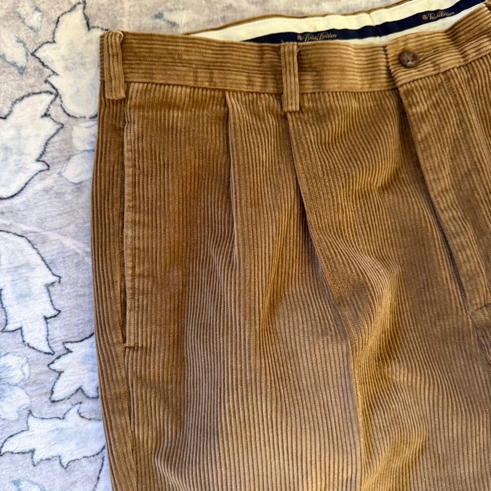 Brooks Brothers Elliot Corduroy Pants Mens 36x32 Blue Brown Pleated Cuffed 2prs - Picture 11 of 16